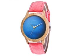Relógio de Pulso Unissex de Quartzo com Pulseira de Denim Moda Presente Rosa