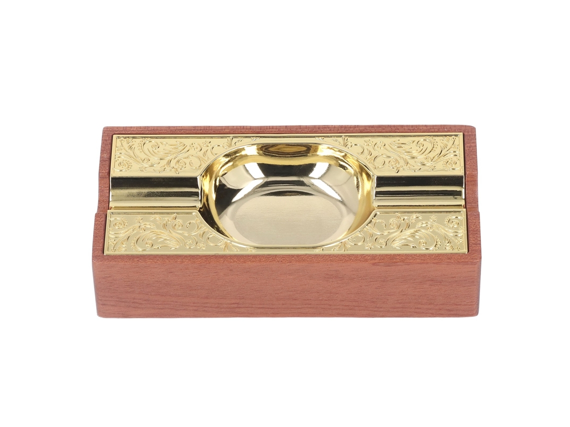 Cinzeiro de Charuto Vintage Retangular com Padrão em Relevo Madeira Metal Portátil para Mesa Casa Pátio