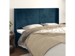 Vidaxl Cabeceira Cama C/ Abas Veludo 203x16x118/128 Cm Azul-escuro