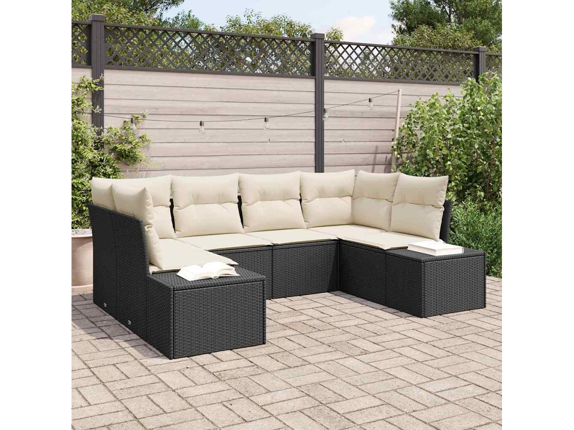 Conjunto De Sofá De Jardim Com Almofada 6 Pcs Preto E Creme Haochrymec
