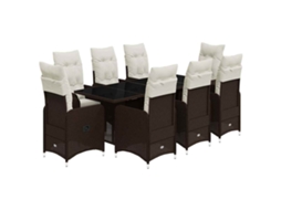 Maison Exclusive - 9 Pcs Conjunto Bistrô De Jardim C/ Almofadões Vime Pe Castanho