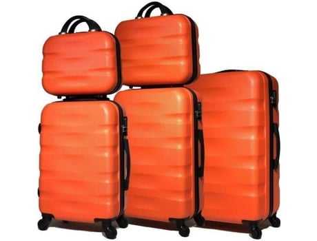 Conjunto de Malas de Viagem 5 Peças Mala de Cabine Mala Média Mala Grande 2X Necessaires Cadeado Integrado Laranja CELIMS FRANCE