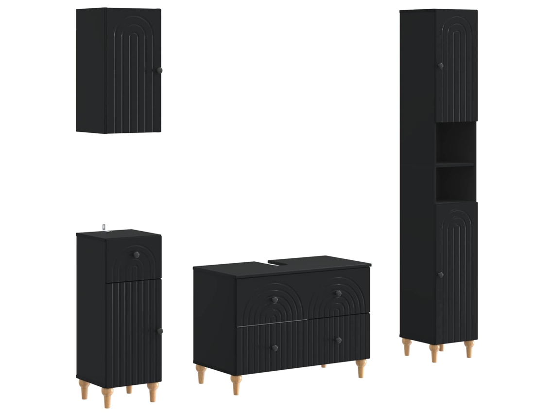 Vidaxl Conjunto De Armários De Banheiro Com 4 Peças Alkmaar Preto