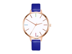 Relógio de Pulso Feminino de Quartzo Simples com Pulseira de Couro Pu Azul Zhoulianfa