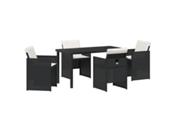 Conjunto 5 De Jantar De Jardim De Vidaxl Com Almofadas Preto Vime Poliéster