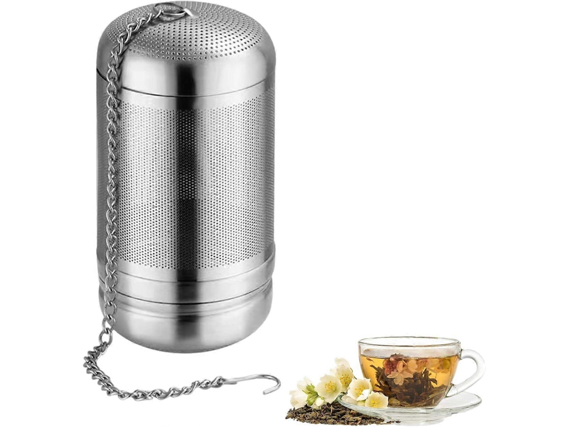 Infusor de Chá de Aço Inoxidável 304, Coador Reutilizável com Cadeia e Gancho para Copo, Chaleira e Vidro
