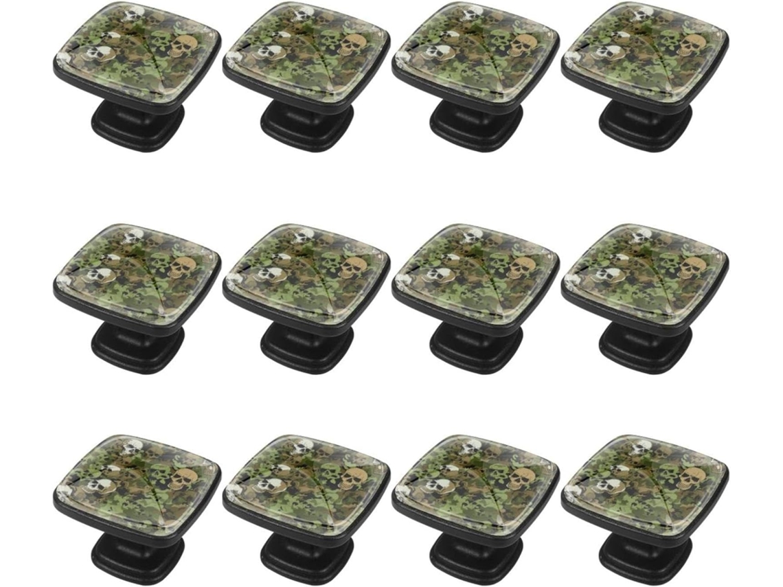 Puxadores E Botões Quadrados Para Gavetas Armários, Conjunto De 12 Peças, Estampa De Caveira Camuflada, Puxadores Para