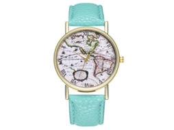 Relógio de Pulso Feminino de Quartzo com Pulseira de Couro Padrão Mapa Estilo Moderno