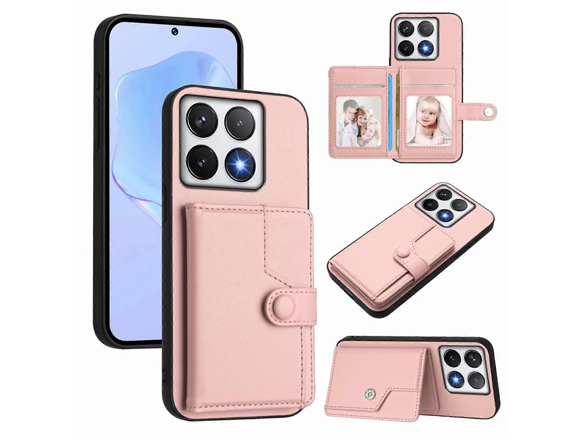 Capa Traseira De Couro Sintético Tpu Com Suporte Para Cartão E Bloqueio Rfid Para Xiaomi 14t, Ouro Rosa