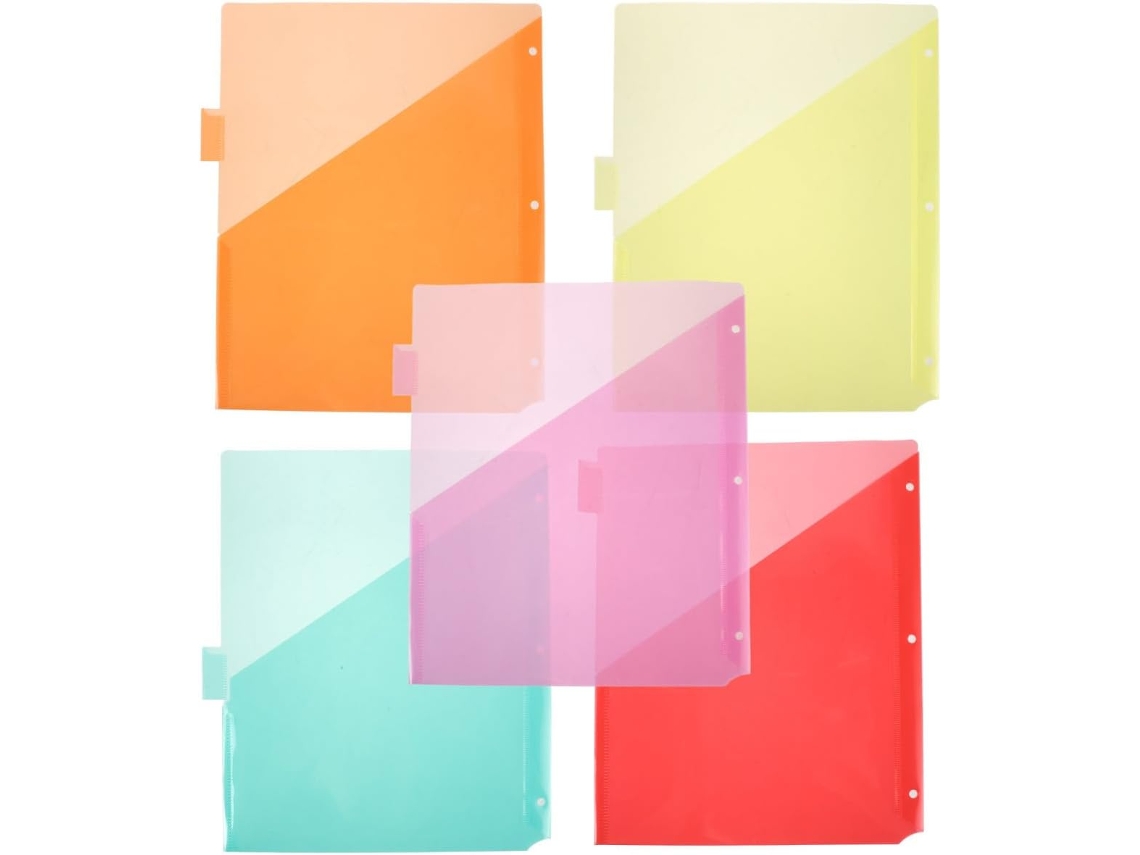 Conjunto De 5 Divisórias Coloridas E Vibrantes Da Beavorty Fichário 3 Argolas, Com Dois Bolsos Plásticos E