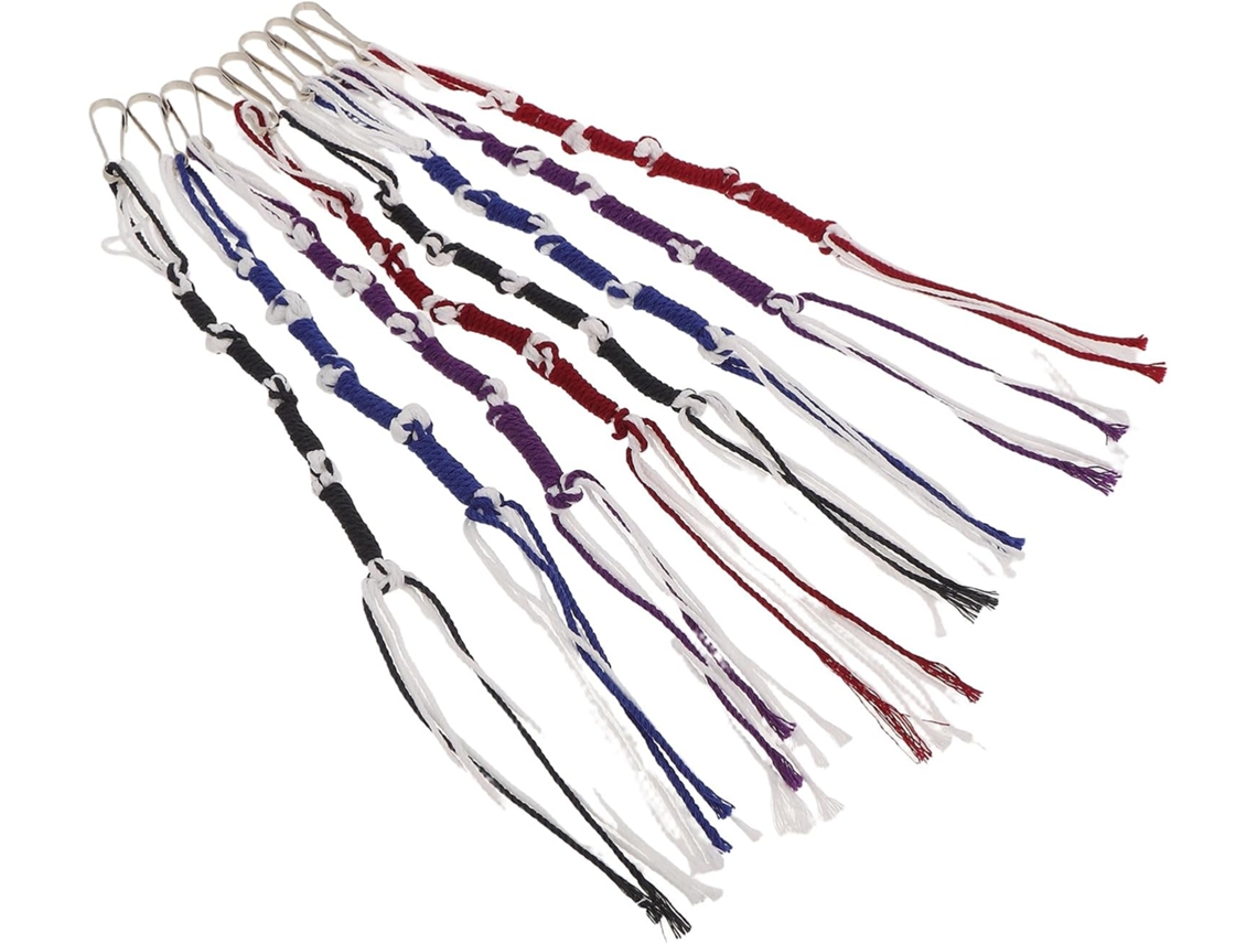 Conjunto 8 Borlas Tradicionais Tzitzit Oração Talit Cordões Amarrados Branco Preto Vermelho Acessórios GOKOCO