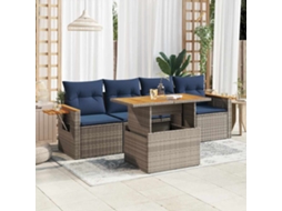 Vidaxl 5 Pcs Conjunto Sofás De Jardim C/ Almofadões Vime Pe Cinzento