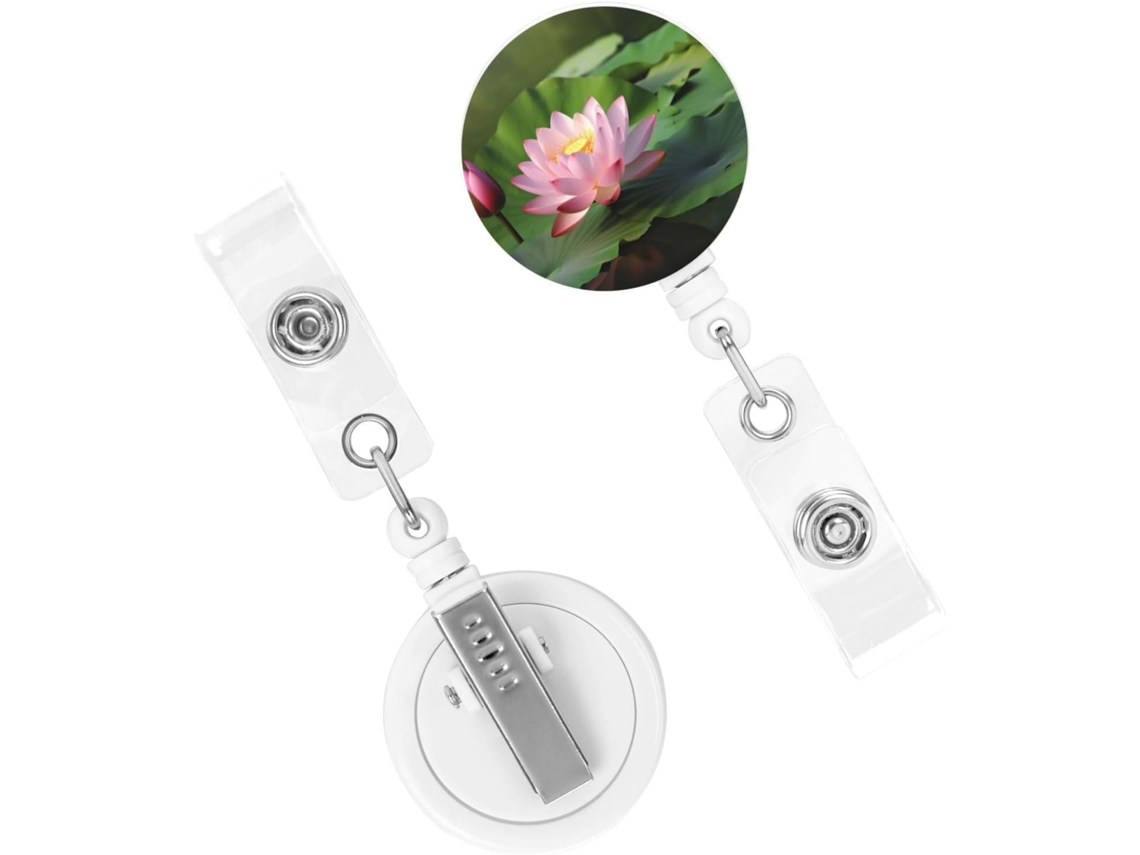 Porta-cartões retrátil, carretel giratório floral resistente, prendedores robustos para chaveiros, porta-cartões de visita