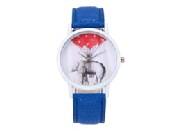 Relógio de pulso feminino com pulseira de PU, mostrador redondo, analógico e movimento de quartzo (azul)