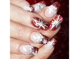 Conjunto De 24 Unhas Postiças Em Abs Com Lima Natalino - Glitlir Francês Vermelho - Para Mulher - Decoração De Festas - Design Floco De Neve