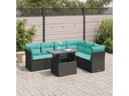Vidaxl 7 Pcs Conj. Sofás Jardim C/ Almofadões Vime Pe/acácia Preto
