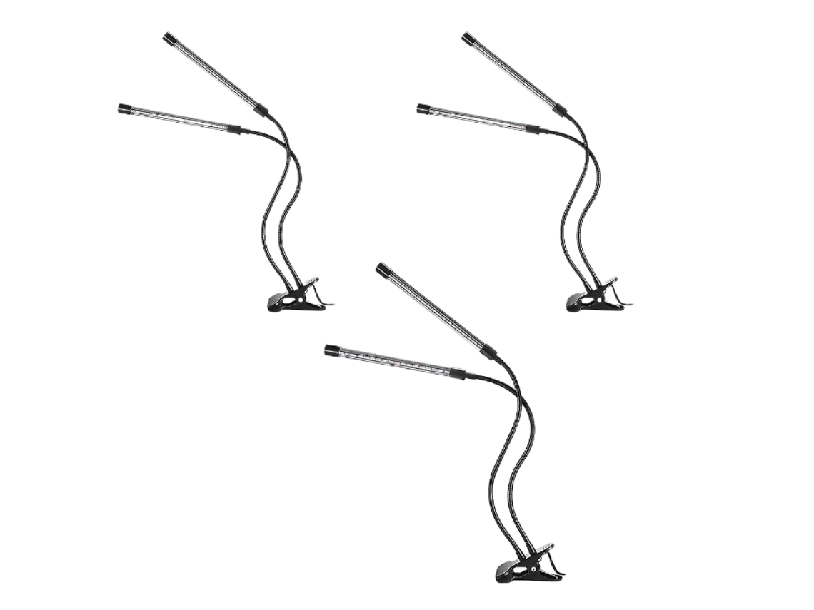 Conjunto De 3 Luminárias De Led Para Plantas Com Cabeça Dupla, 40 Leds, Usb, Temporizador Flexível, Dimerizável, à Prova Dágua, C Aquaforge