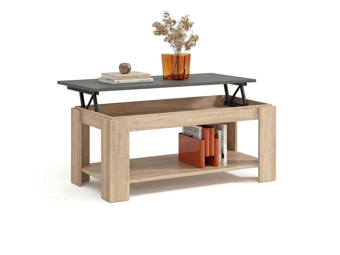Mesa de Centro com Arrumação 102x43-54 cm Lya Roble Canadian - Grafito 50x54x50 cm
