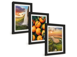 Composição De Quadros Na Parede Cachoeira, Montanhas, Laranjas Moldura Preta Quadros Para A Sala De Estar Espelharte (3 Peças 20x30 Cm)