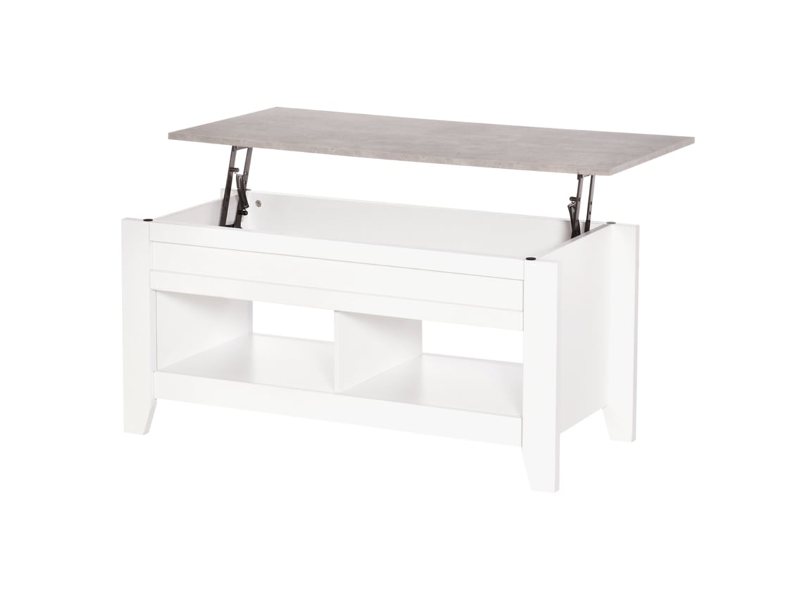 Mesa Centro Elevável, 105x50x49cm, Branco, Mármore, 2 Compartimentos, Sala Estar Moderna