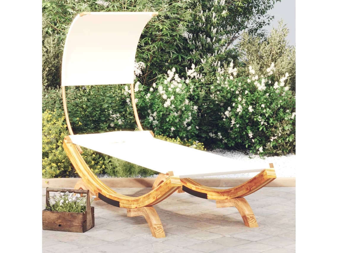 Vidaxl Espreguiçadeira C/ Toldo 100x200x126 Cm Madeira Curva Creme