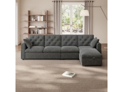 Sofá-cama Angular L Reversível Em Veludo, Com Armazenamento, Bolsos Para Revistas, Encosto Acolchoado, Sala Moderna, Cinza