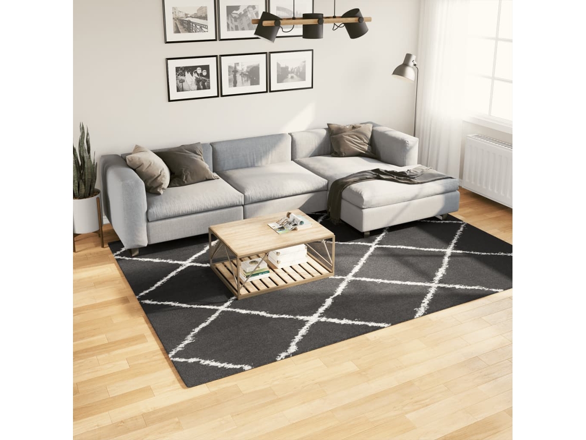 Vidaxl Tapete Shaggy De Pelo Alto Pamplona 200x280 Cm Preto E Creme