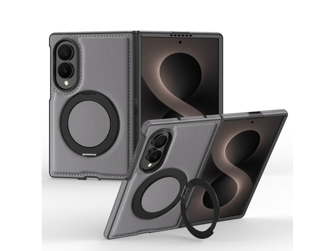 Capa Eifson Para Samsung Galaxy Z Fold8, Com Suporte De Anel E Couro Pu - Compatível - Cinza