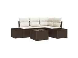 Conjunto 5 Conjunto De Sofá De Jardim Vidaxl Castanho Vime Pe (209 X 154 X 85 Cm)