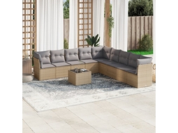 Vidaxl 10 Pcs Conjunto De Sofás P/ Jardim Com Almofadões Vime Pe Bege