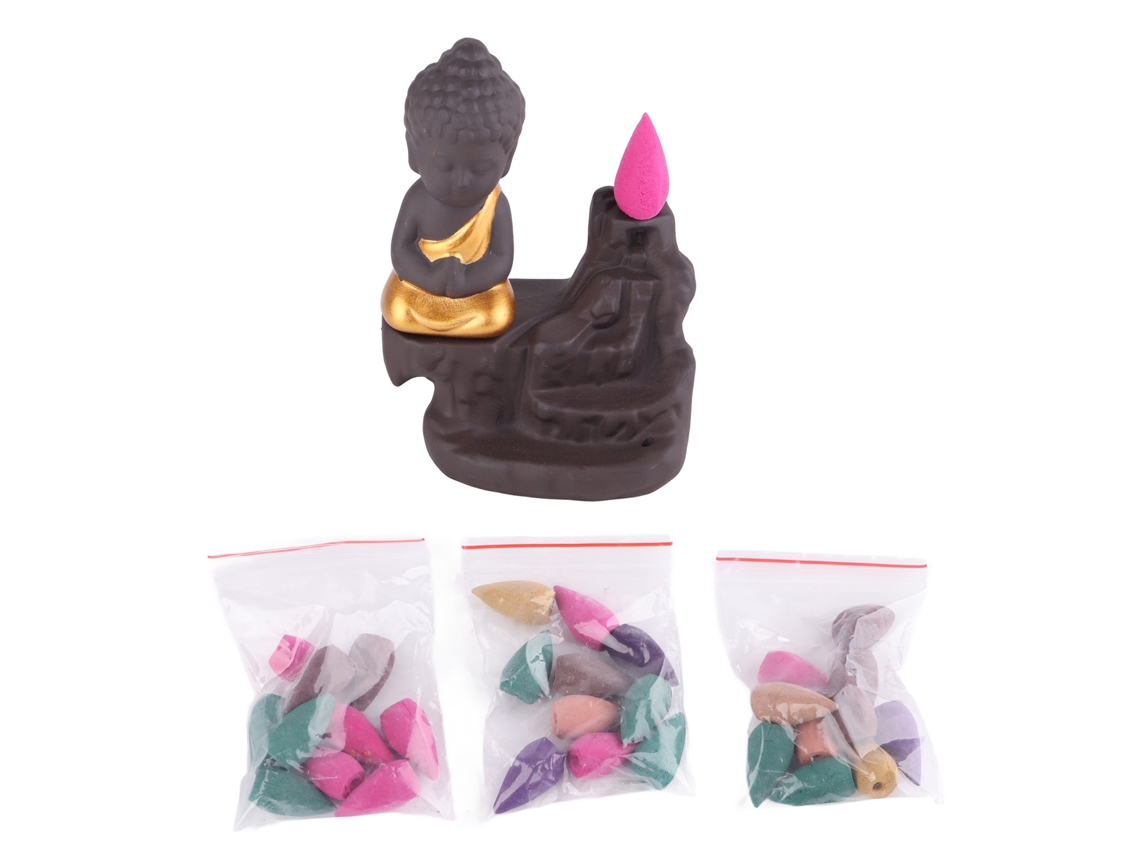 Queimador de Incenso Monk Backflow Cascata 30 Varetas Roxo Ouro