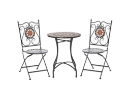Conjunto Bistrô 3 peças, 2 cadeiras e mesa, ferro forjado, mosaico cerâmico, rosa ventos