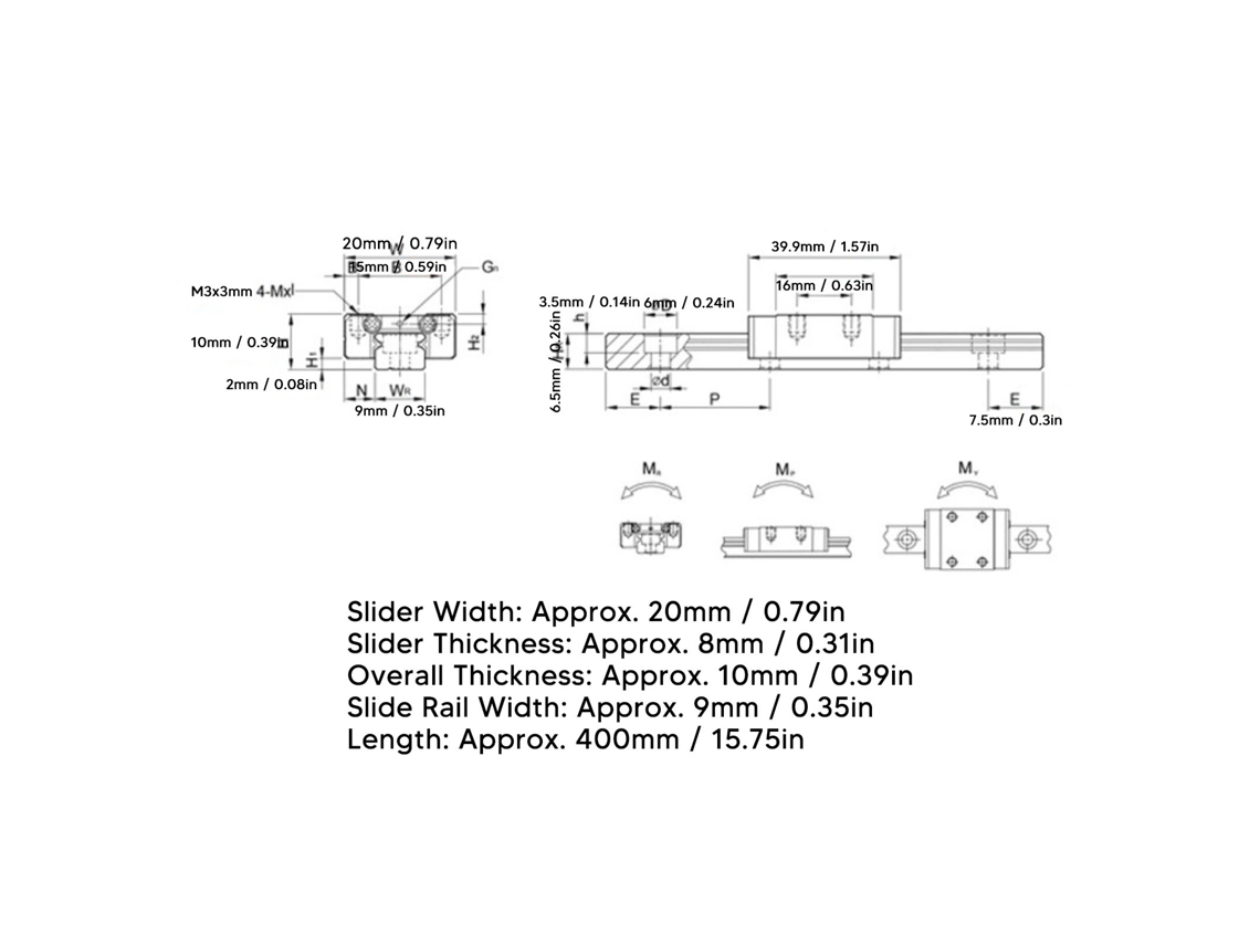 Guia Linear 400mm Slide Para Impressora 3d E Cnc