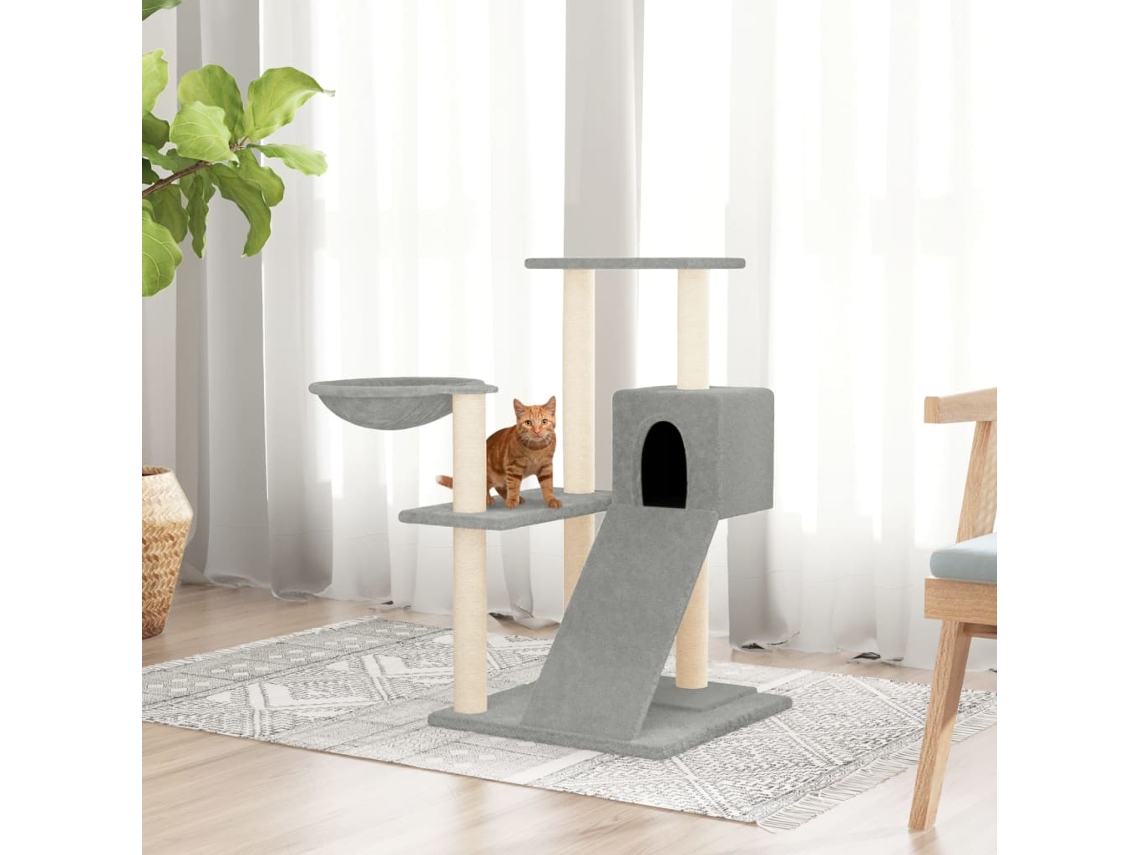 Vidaxl Árvore P/ Gatos C/ Postes Arranhadores Sisal 82 Cm Cinza-claro
