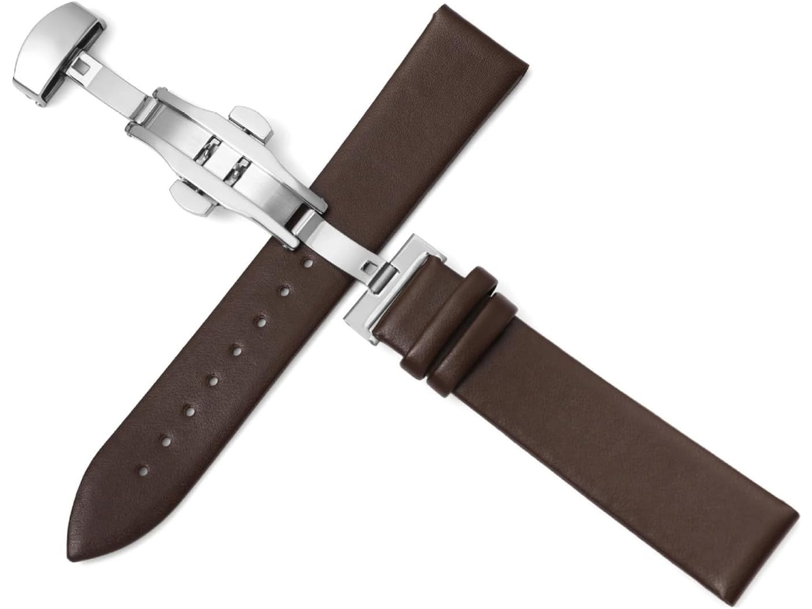 Pulseira de couro de 24 mm confortável e resistente para relógio com fivela de aço inoxidável S/MARCA