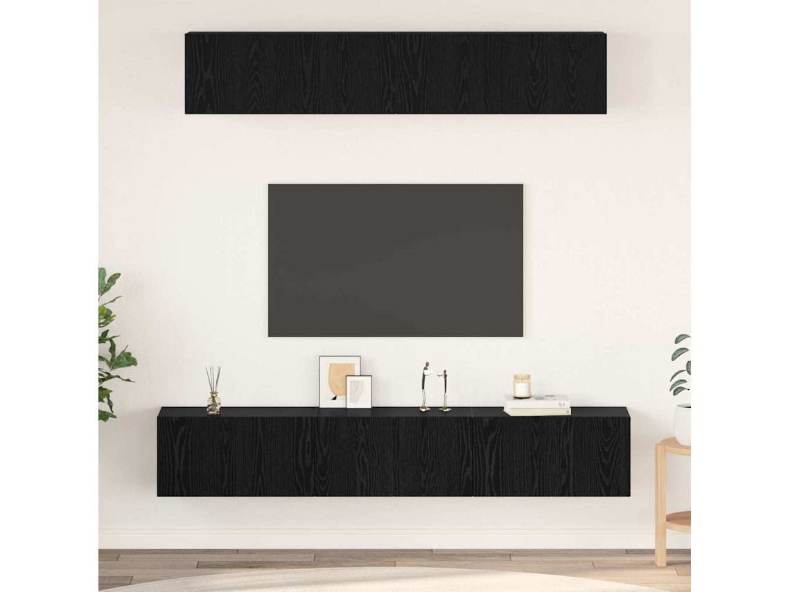 Vidaxl Conjunto De Móvel De Tv 5 Pcs Carvalho Preto Madeira Processada