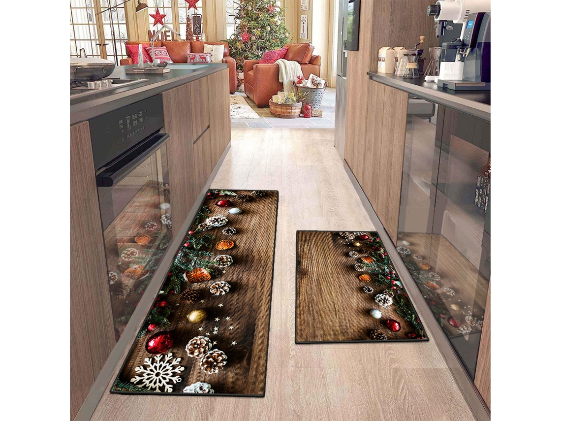 Tapetes Antiderrapantes para Cozinha Tapetes Laváveis para Lavanderia-Padrão de Natal 2 EVELTEK 50x120cm
