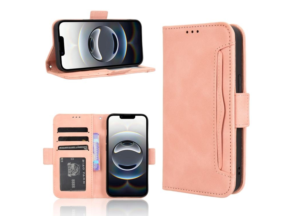 Capa De Couro Genuíno Retro Para Iphone 16e - Textura De Pele De Bezerro - Compartimento Multifunções Para Cartões