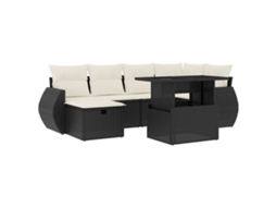 Conjunto de 7 Sofás para Jardim com Almofadões Vime Pe Preto MAISON EXCLUSIVE (7 pcs)