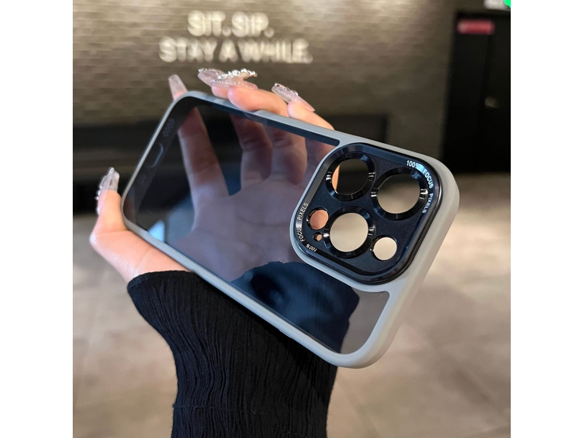 Capa Para Iphone 17 Pro Cinza Magnética 2ª Geração Com Anel De Lente Metálico Transparente
