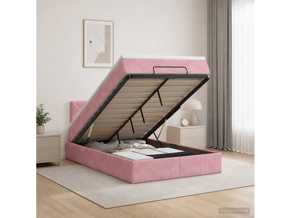 Vidaxl Cama Ottoman Com Colchão Com Cabeceira Rosa 120 X 190 Cm Veludo