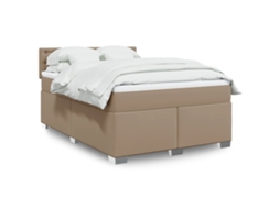 Vidaxl Cama Com Molas/colchão 140x190 Cm Couro Artificial Cappuccino
