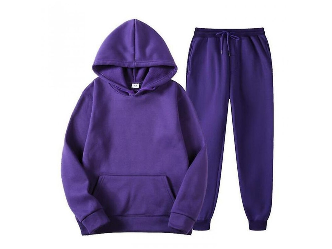 2026 conjunto de Sudadera com Capuz e Calças Casual Homem Manga Longa Cor Sólida Tuq L Púrpura