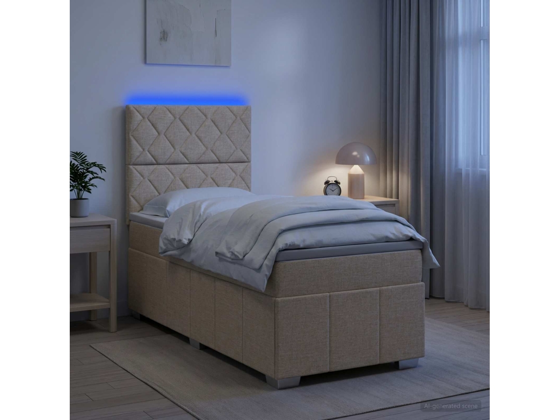 Vidaxl Cama Box Com Led E Colchão Creme 80 X 200 Cm Tecido