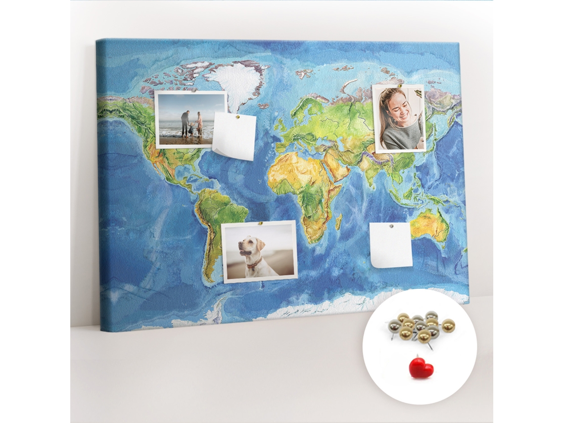 Quadro De Cortiça Mapa-múndi Para O Quarto Das Crianças Espelharte (70x100 Cm)