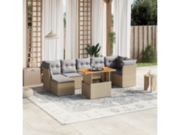 Vidaxl 8 Pcs Conjunto De Sofás P/ Jardim Com Almofadões Vime Pe Bege