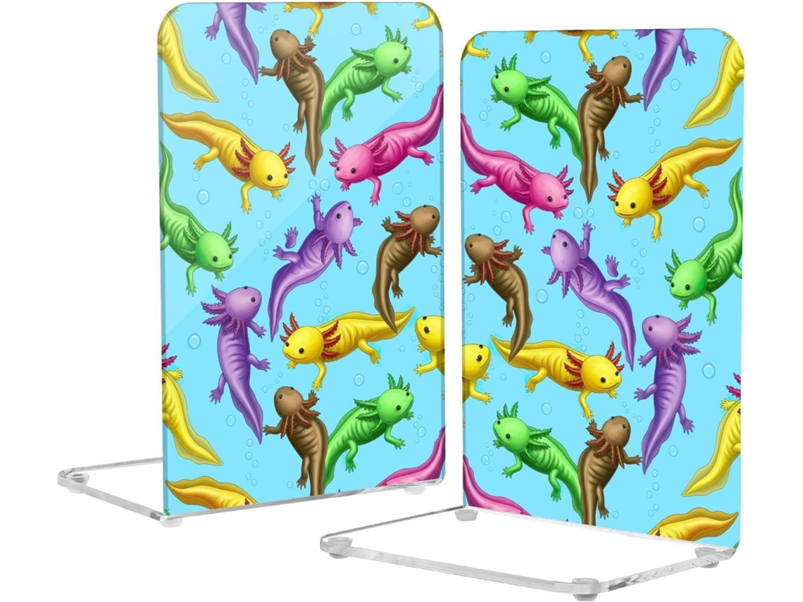 Suporte Para Livros Em Acrílico Azul Com Axolotes Coloridos E Almofadas Antiderrapantes Transparente, Ideal Para