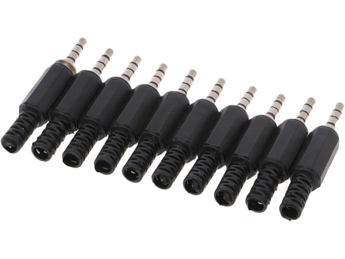Pacote Com 10 Conectores De Áudio Macho De 3,5 Mm Para Soldagem, Estéreo De 4 Polos E 3 Anéis.