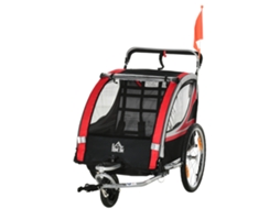 Trailer Bicicleta Infantil 2 Em 1, Corredor, Lona Intempéries, Aço, Vermelho+preto, 142x75x101cm