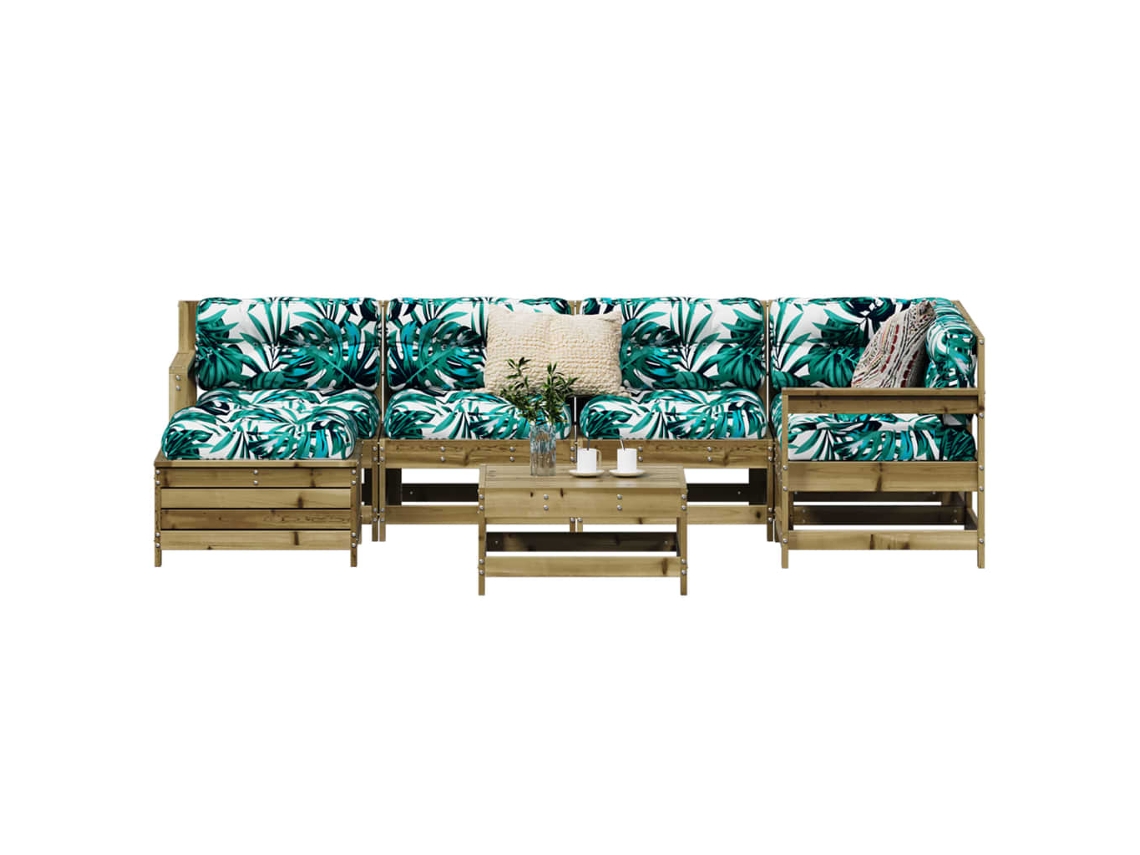 Vidaxl 7 Pcs Conjunto Sofás Jardim Madeira de Pinho Impregnada